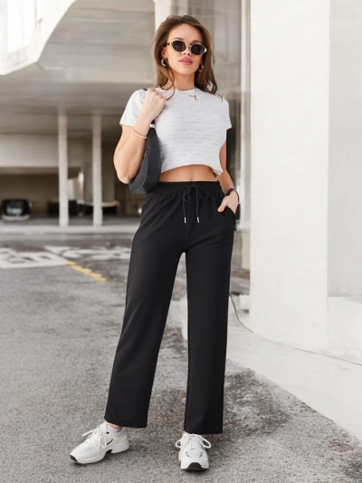 Royalfashion Vienkāršas sieviešu bikses ar sasienamo laukumu