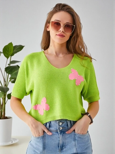 Royalfashion Women's Cotton Short Sweater with Butterflies