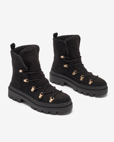 Royalfashion Black women's insulated trapper boots with sheepskin Lery Walk