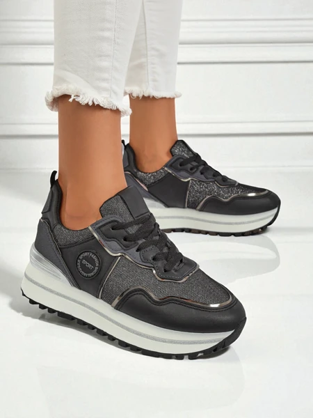 Women's Callista Nero platform sneakers 4cm, ecological leather