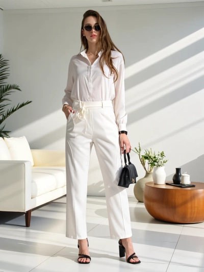 Royalfashion Viskoze taisnas sieviešu bikses ar ziedu