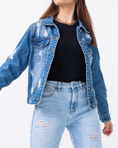 Blue women's denim jacket with rubbing - Clothing