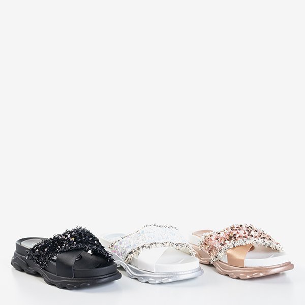 Black women's flip-flops with sequins Kobi - Footwear