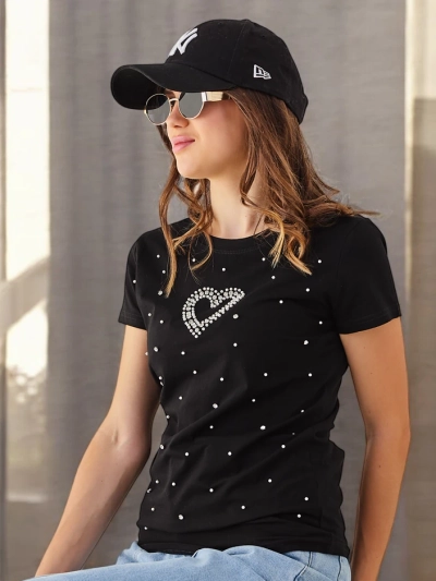 Royalfashion Women's Cotton T-shirt with a Pearly Heart