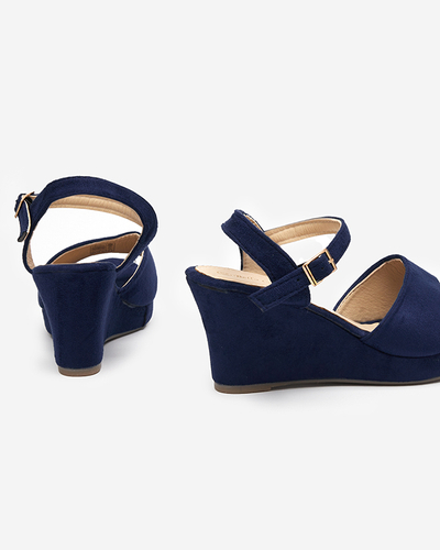 OUTLET Navy blue women's sandals on the wedge Nalem - Footwear
