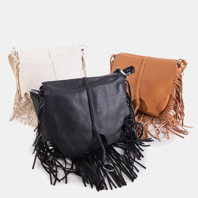 Black shoulder bag with fringes - Handbags