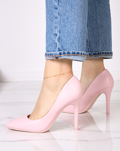 Light pink women's pumps with a square toe Vaseka - Footwear