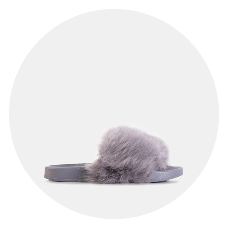 OUTLET Gray women's slippers with fur Danita - Footwear