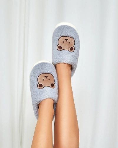 Royalfashion Blue women's fur slippers with teddy bear Hettres