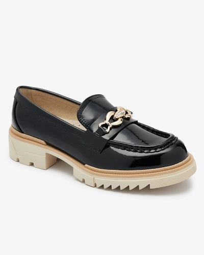Black lacquered women's moccasins with chain Sotella - Footwear