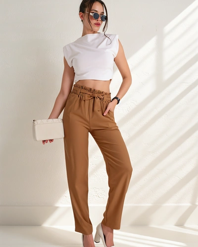 Royalfashion Simple women's fabric pants with a belt