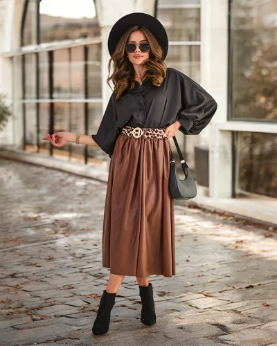 Royalfashion Women's eco leather midi skirt