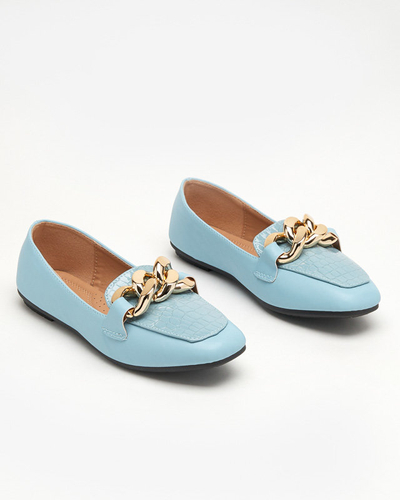 Blue women's eco-leather loafers with a chain Flamii - Footwear
