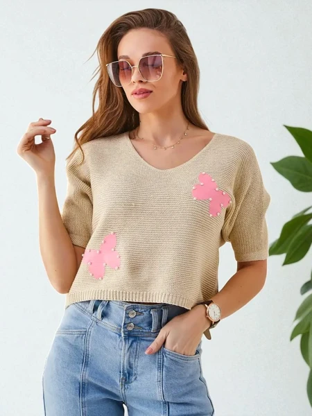 Royalfashion Women's Cotton Short Sweater with Butterflies