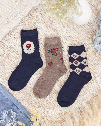 Royalfashion Sieviešu zeķu komplekts ar apdruku 3 gab.