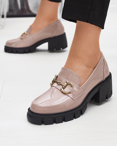 Light brown women's lacquered moccasins with ornament Neriea - Footwear