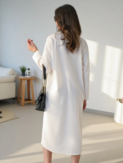 Royalfashion Women's midi oversized fabric dress with a flower