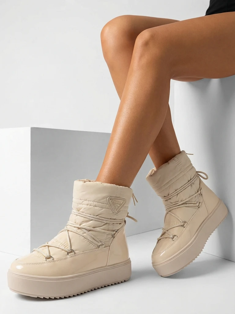 Royalfashion Sieviešu slip-on zābaki a'la sniega zābaki bēšā krāsā Vevnose