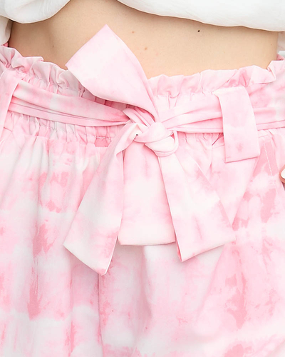 Розовые женские тканевые шорты с принтом - Одежда