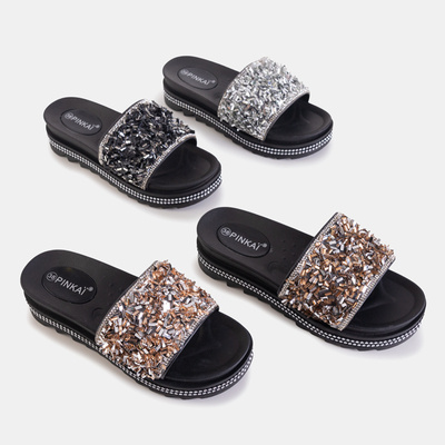 Silver women's platform sandals with cubic zirconia Lorenali - Footwear
