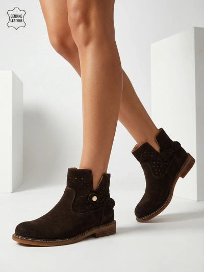 Lav: Ażurowe botki damskie ze skóry naturalnej Unimi