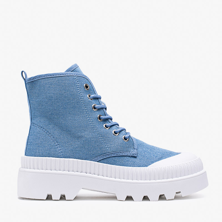 Blue women's boots with a flat heel Roulle - Footwear