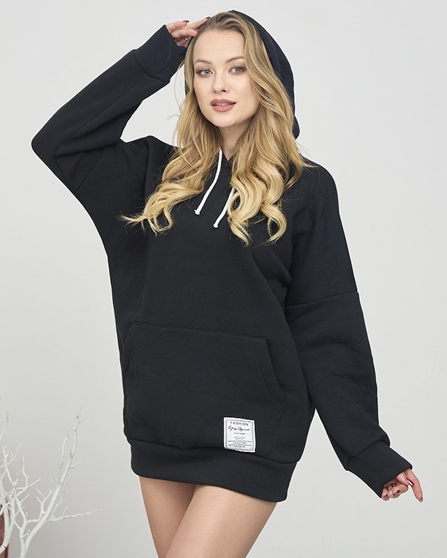 Black women's kangaroo sweatshirt with warming- Clothing