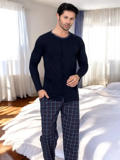 Royalfashion Men's cotton plaid pajamas