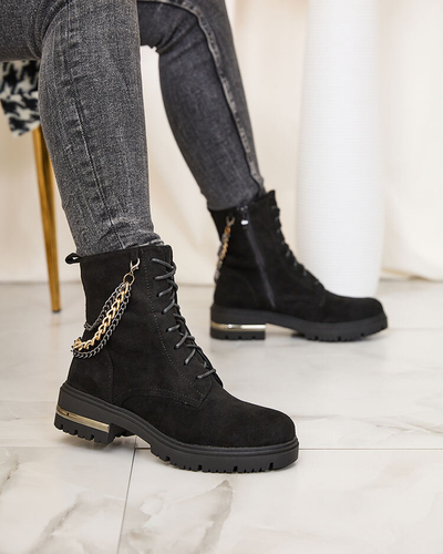 Royalfashion Black eco suede women's bagger boots with chain Azoldi