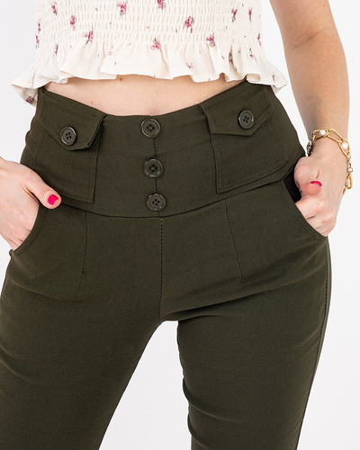 Women's green treggings with buttons - Clothing
