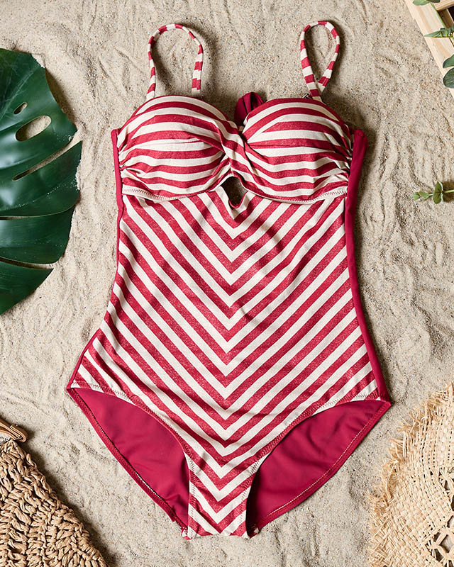 Viendaļīgs sarkans svītrains sieviešu peldkostīms- Apakšveļa