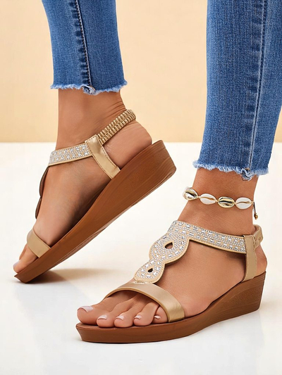 Aurelia Royalfashion Women's Wedge Sandals Gold Ecological Leather