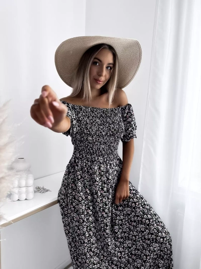 Black women's floral midi dress - Clothing
