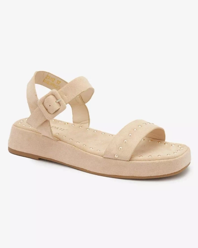 Bēšas krāsas sieviešu sandales ar mirdzošiem akmentiņiem Franssia - Apavi