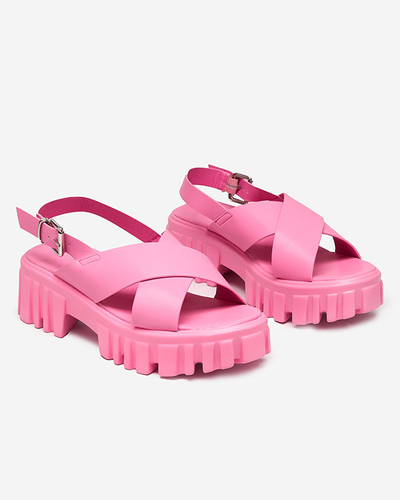 Neon pink women's sandals on a massive Otida sole - Footwear