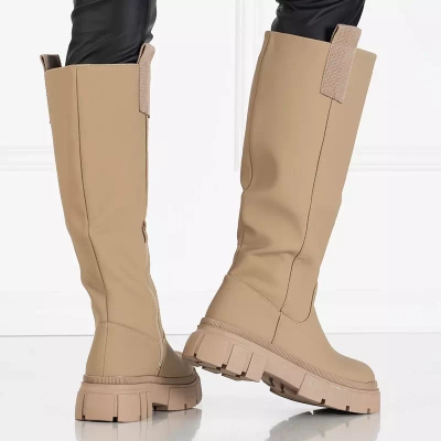 OUTLET Beige women's mid-calf boots Oledd- Footwear