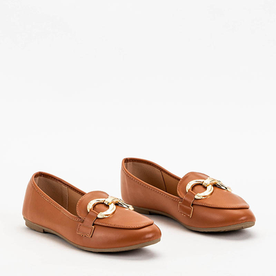 OUTLET Brown women's moccasins with Pyolens decoration - Footwear