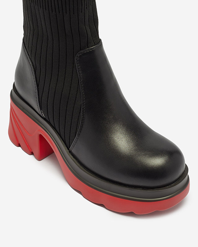 Women's black boots on a solid red sole Nerisw - Footwear