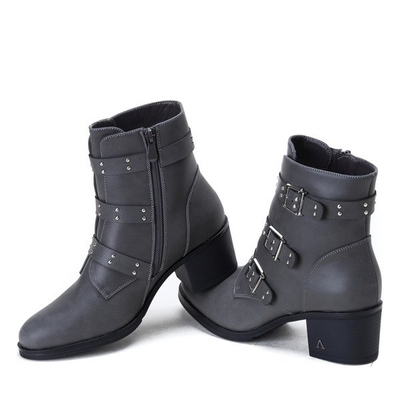 Gray boots on a low post with decorative buckles Aline - Footwear