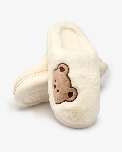 Royalfashion White women's fur slippers with teddy bear Hettres