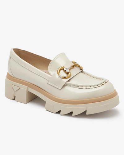 Lacquered beige women's moccasins with crystals Inriw - Footwear