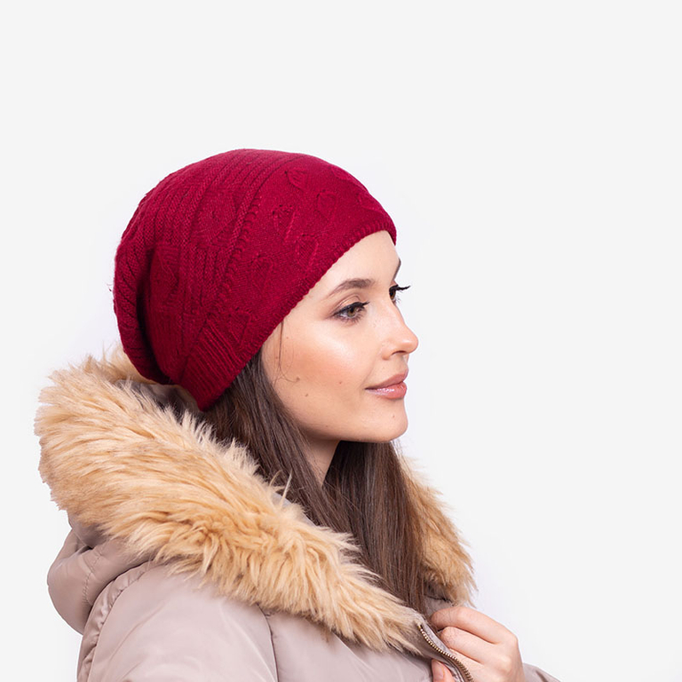 Maroon warm women's double-layer beanie - Accessories
