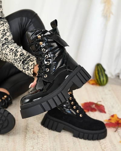 Royalfashion Women's lacquered black Wefetto boots