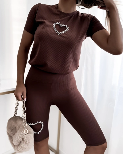 Royalfashion Женский спортивный комплект из двух частей с цирконием в коричневом цвете