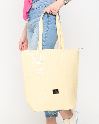 Women's lacquered shopper bag with ecru embossing - Accessories