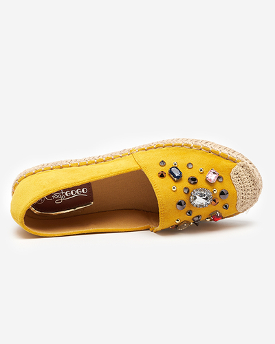 OUTLET Dzeltenas eko-zamšādas espadrilles sievietēm ar kubiskā cirkonija dioksīdiem Mediros - Apavi