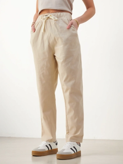 Royalfashion kokvilnas taisnas sieviešu bikses ar jostu viduklī