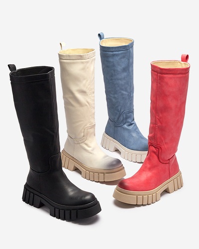OUTLET Cream women's mid-calf boots Astaroth - Footwear