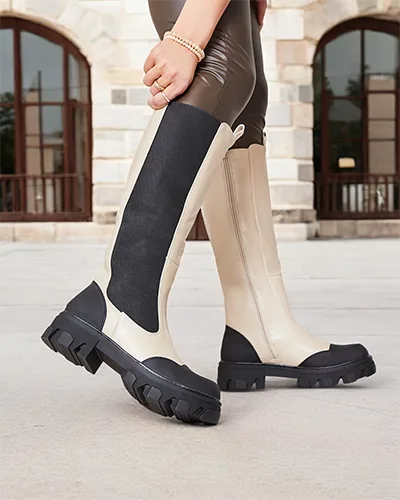 Royalfashion Beige women's mid-calf boots Blyss