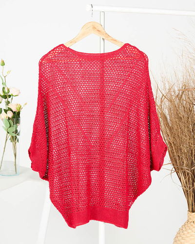 Red see-through women's sweater with dropped shoulders - Clothing